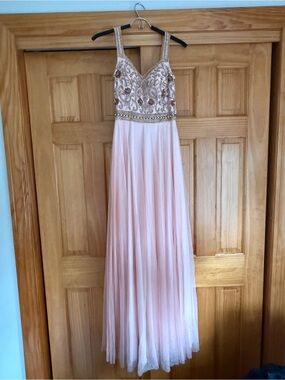 Beaded V-Neck Pink Maxi Dress
